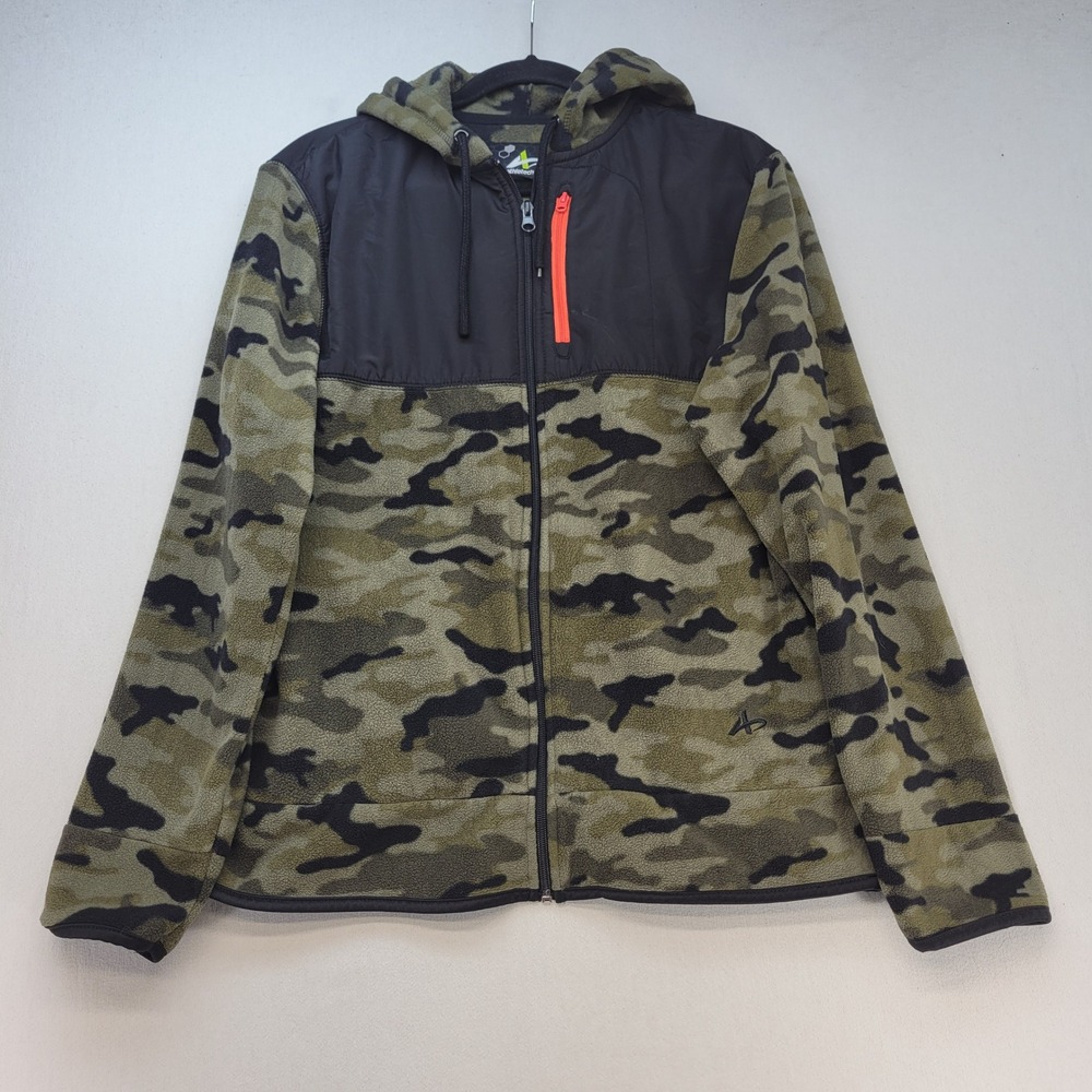 Athletech Fleece Hoodie Mens Small Green Camo Full Zip Tactical Outdoor Jacket